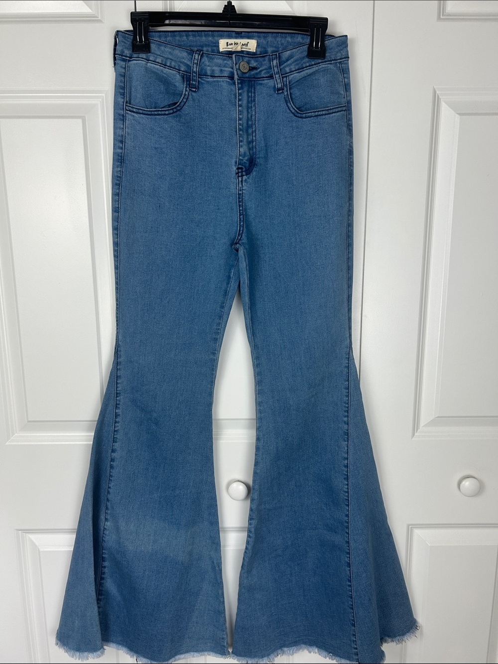 Three Bird Nest Light Blue High-Rise Flare Jeans with Raw Hem
